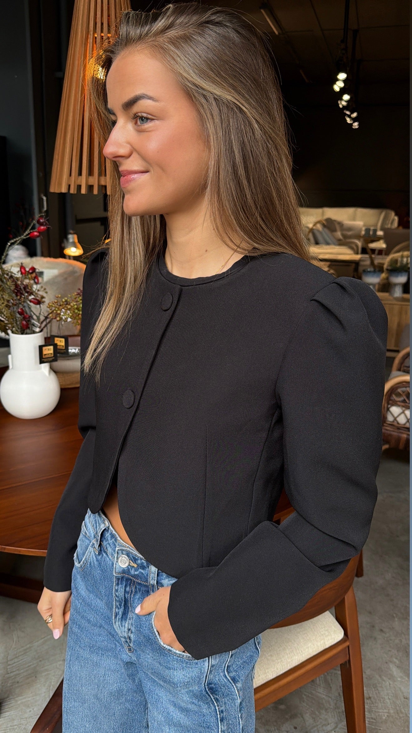 Blazer top lange mouw zwart Sem