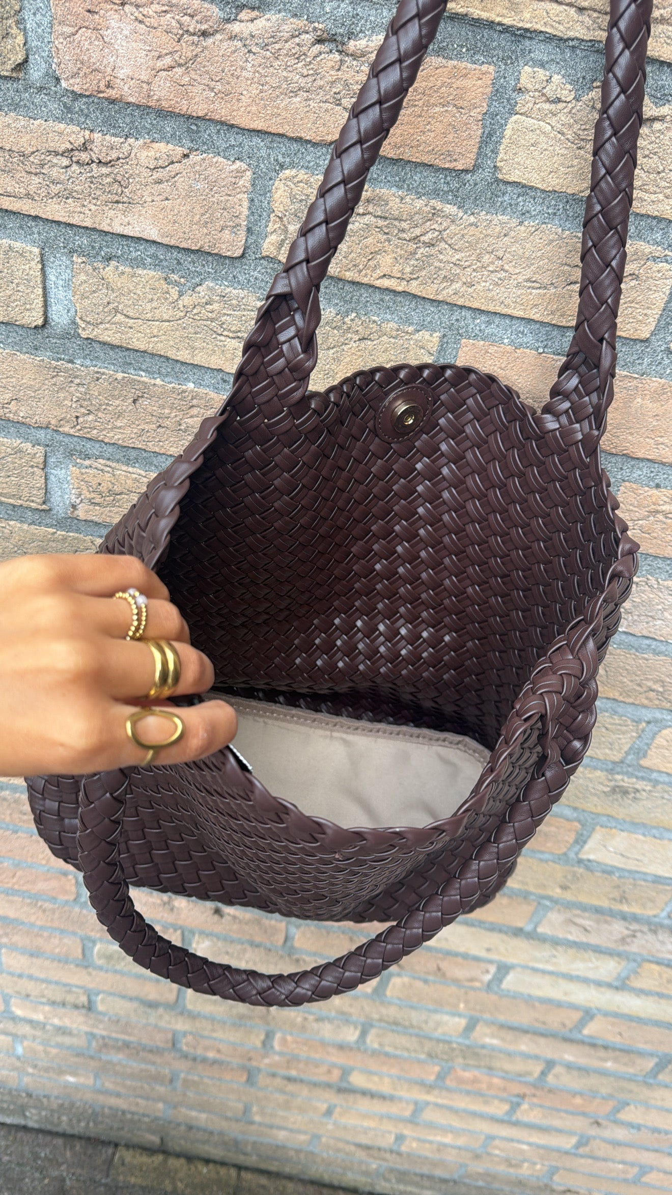 Geweven shopper bruin Suus