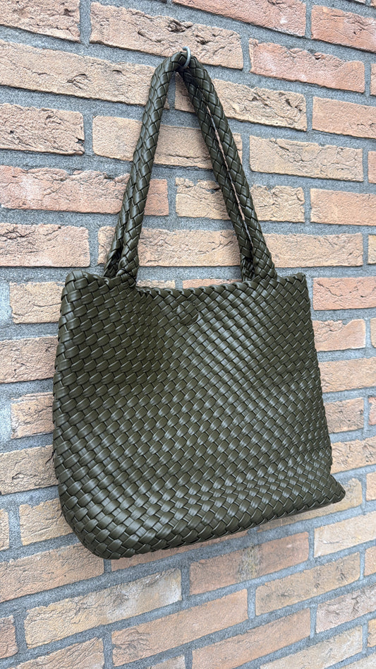 Geweven shopper olijf Suus