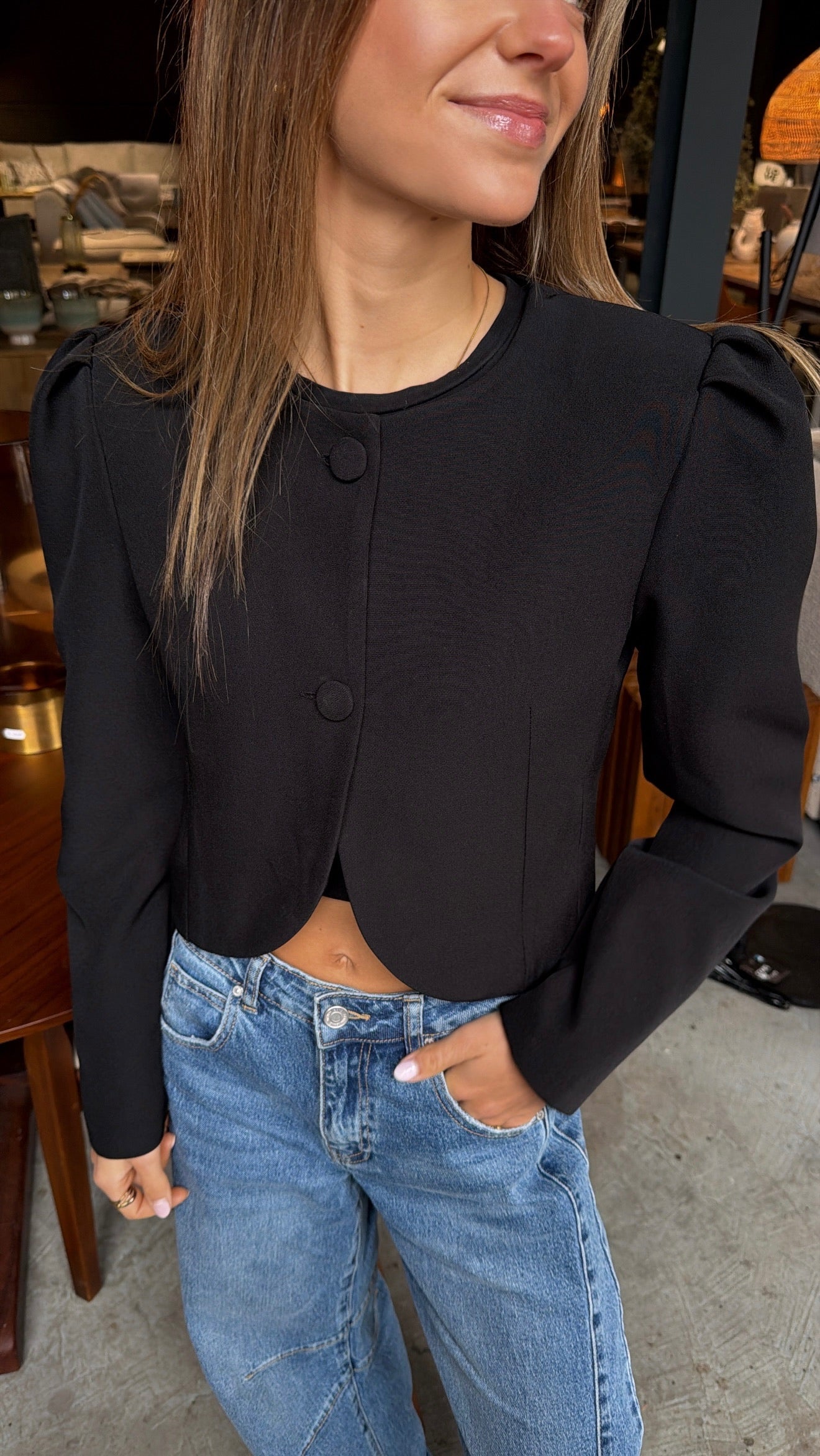 Blazer top lange mouw zwart Sem