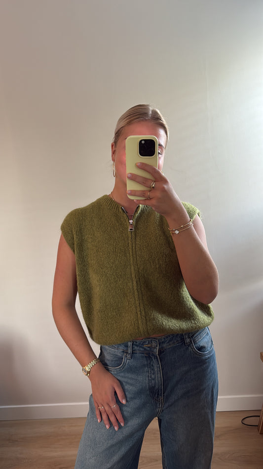Gebreide gilet moss groen Mila