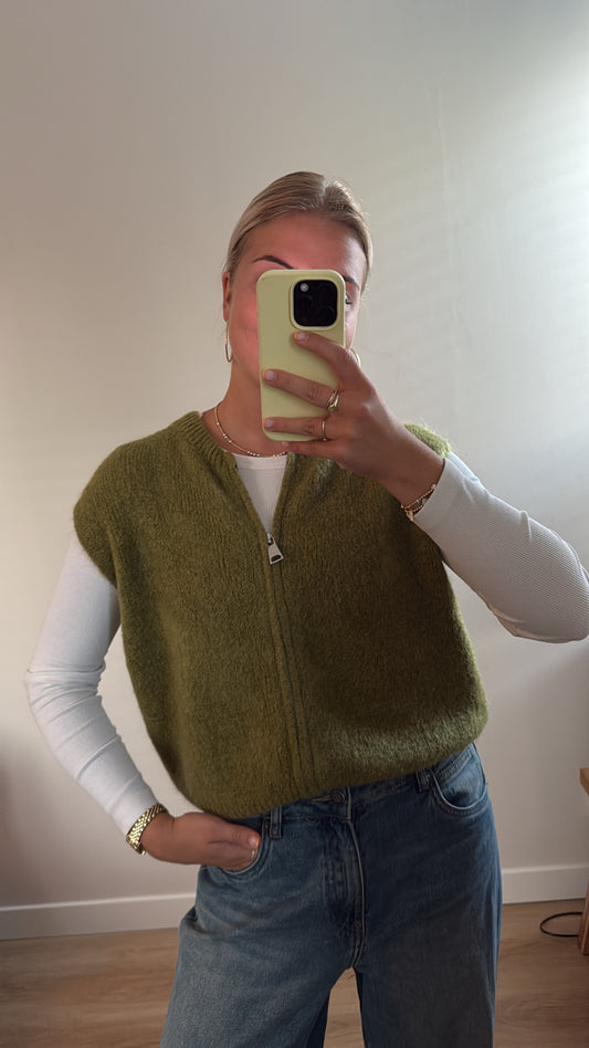 Gebreide gilet moss groen Mila