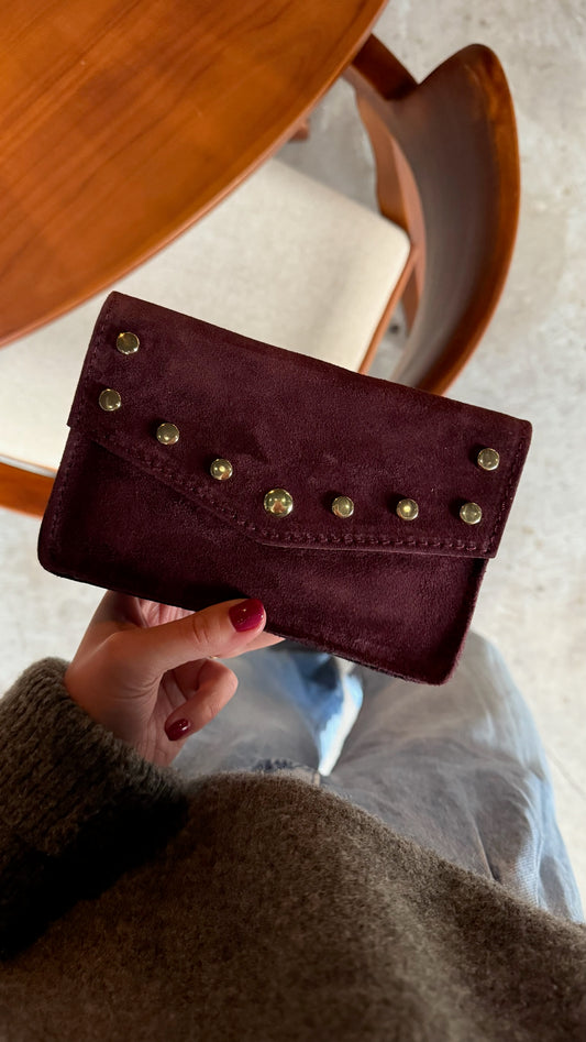 Tasje studs bordeaux suede Sem